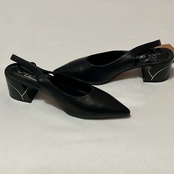 NWOB Azura “Pretty” Black Leather Pointed Toe Slingback Sandals - Picture 2 of 12